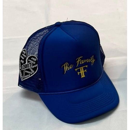 The Family font logo embroidered trucker hat
