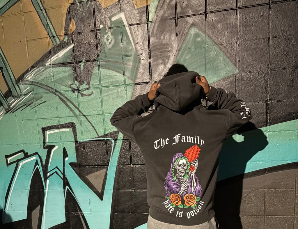 Hate Is Poison Hoodie Pigment Dyed Black