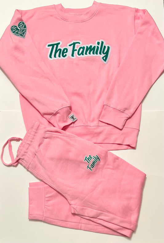 Adult unisex The Family chenille font logo soft comfortable crewneck with joggers set