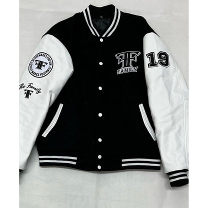 The Family unisex kids wool with leather sleeves varsity jacket