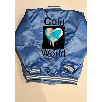 Adult unisex cold world satin varsity jacket