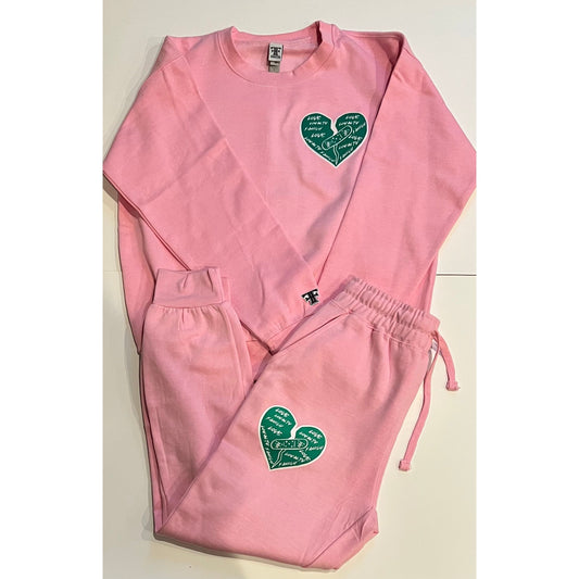 Adult unisex- Love Loyalty Family Heart logo on a soft comfortable cotton blend crewneck with joggers set